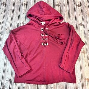 Active USA Maroon Lace Up Activewear Crop Sweatshirt Hoodie size Medium